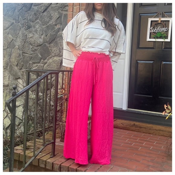 Boho Smocked Waist Wide Leg Pants - Picture 6 of 7